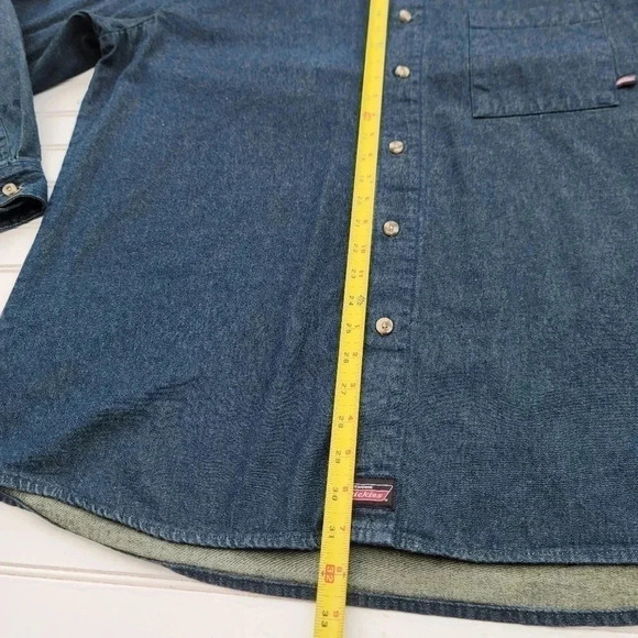 Dickies Long-Sleeve Button-Up Denim Shirt Mens Cotton Casual Work Durable 2XL - Picture 2 of 10